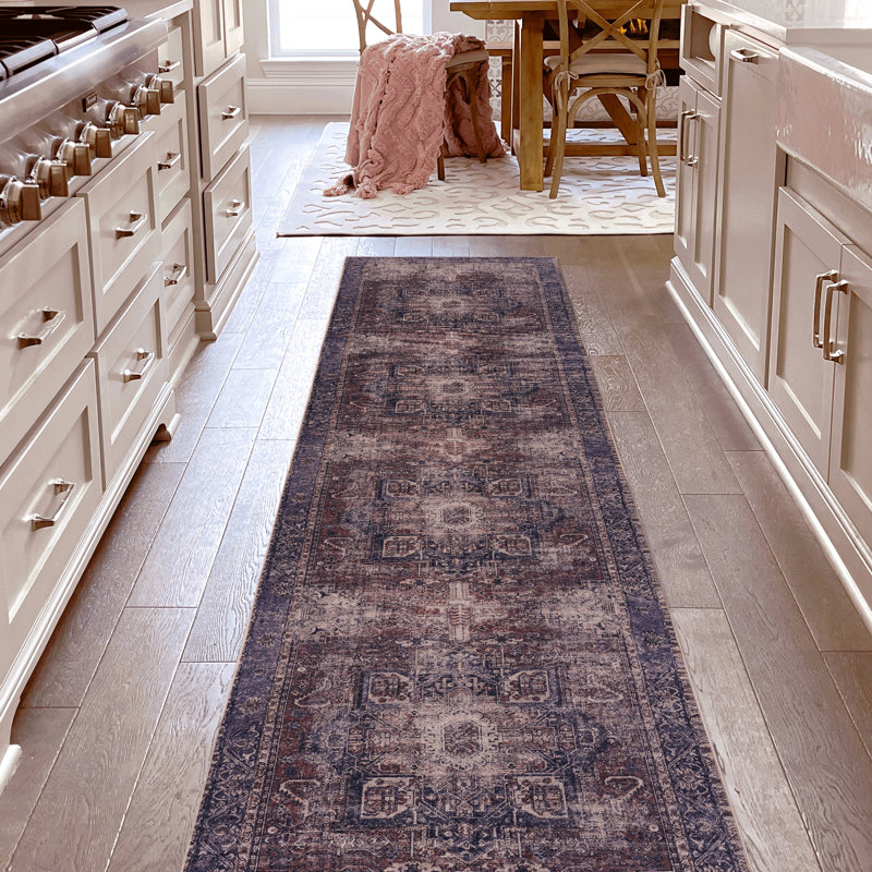 Low-Pile Washable Area Rug Runner For Bedroom, Living Room, Kitchen 2'6''X10'  Burgundy  - Non-Slip, Non-Shedding, 2'6''X10', Non-Slip Harmony