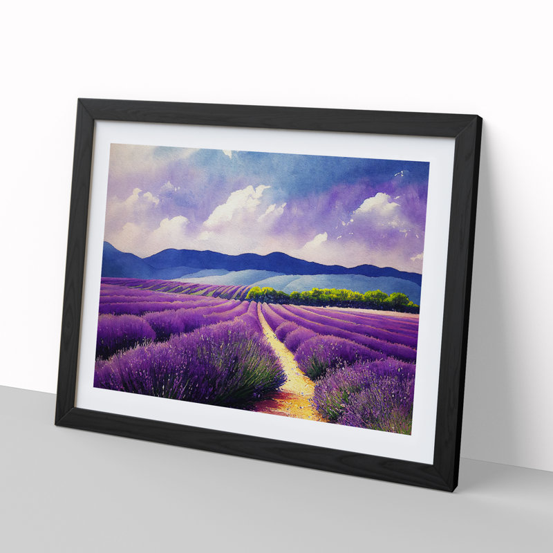 Lavender Field Watercolour Vol.2 - Single Picture Frame Print, Black Framed, 34cm H x 46cm W x 2cm D