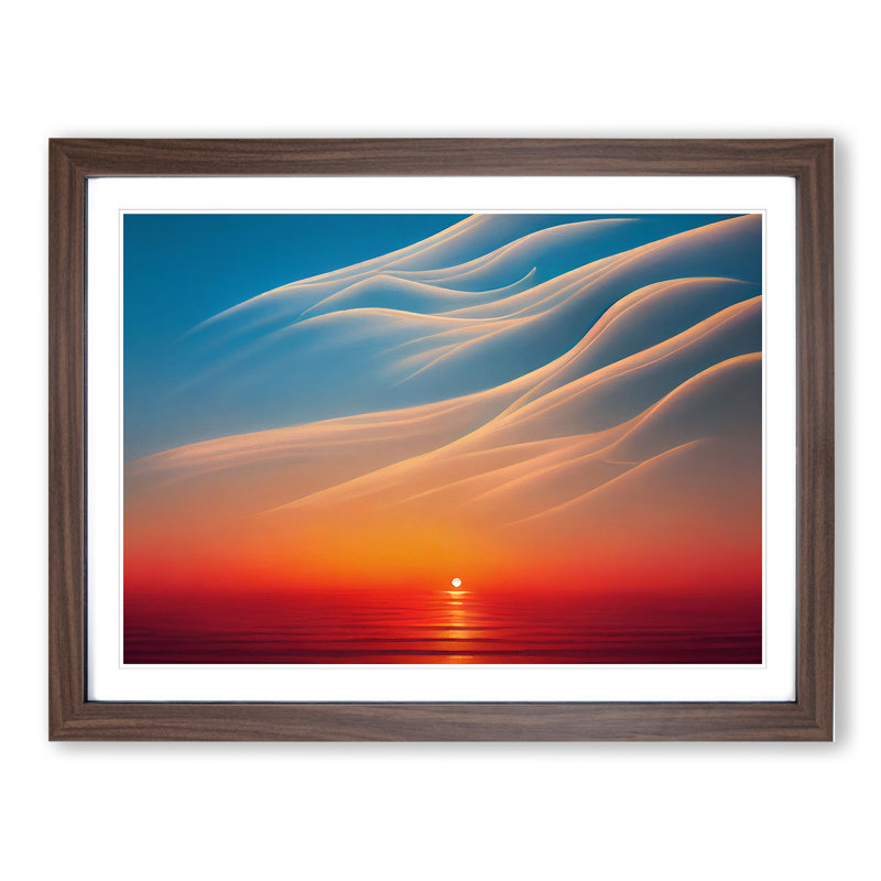 XH1022-5357X Joyous Sunset Seascape - Single Picture Frame Print, Walnut, 25cm H x 34cm W x 2cm D