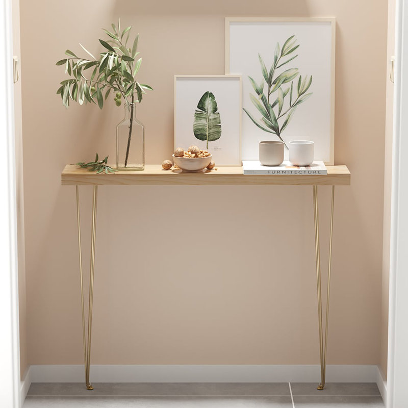 39.4" Rustic Narrow Rectangular Console Table With Wooden Top & Metal Hairpin Legs