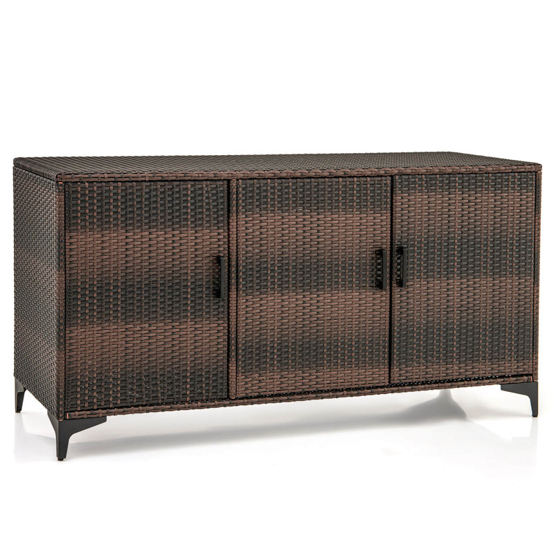 Costway 84 Gallon 3-door Patio Wicker Storage Cabinet Deck Box With Removable Shelves, Mix Brown