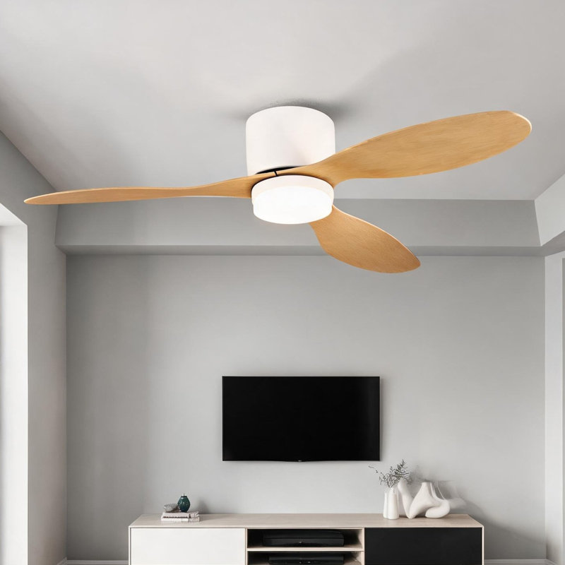 Ventilateur de plafond de 52 pouces avec lumière en blanc doux, ultra-mince encastré, pales en ABS, télécommande, moteur à courant continu, résistant à l'humidité