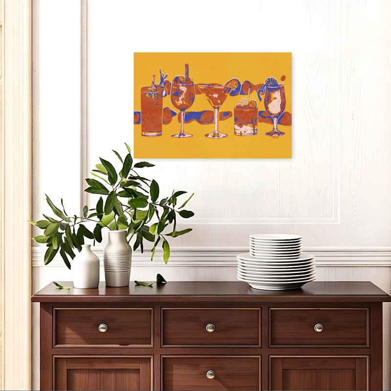 «Happy Hour Cocktail», impression d'art moderne abstrait tropical coloré, 16" H x 24" W