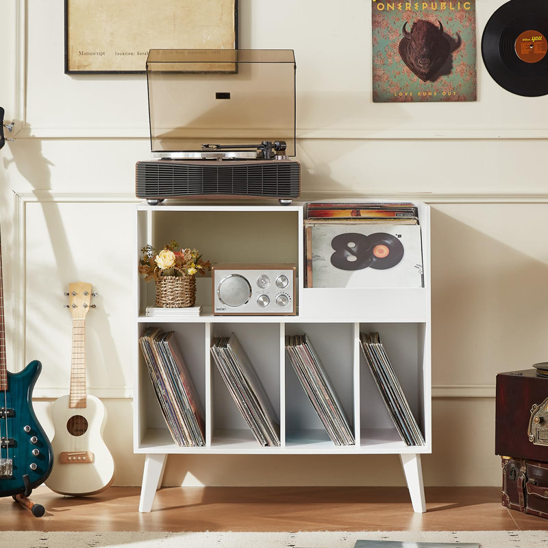 Large Record Player Stand, White
