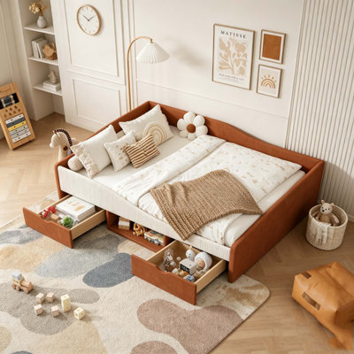 Upholstered Daybed Frame with 2 Storage Drawers,