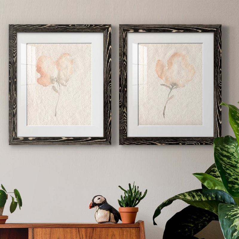 Fleur Petite I - ensemble de 2 peintures encadrées, H 17 po x l 20 po x P 1 po, Noir