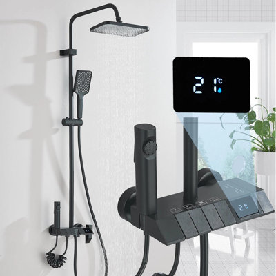 Robinet de douche noir à système de douche à pluie avec robinet mélangeur