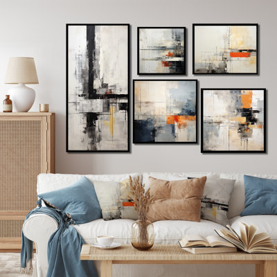 Abstrait collage noir sur route noire - ensemble de 5 reproductions d'art sur toile