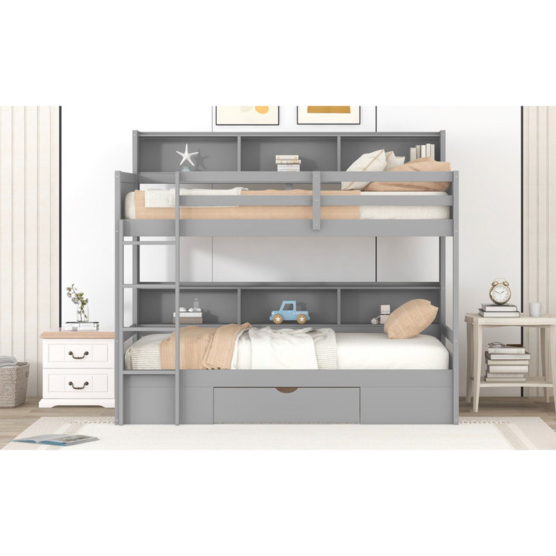 Lit superposé simple avec rangement et tablettes - Idéale pour une chambre à coucher confortable
