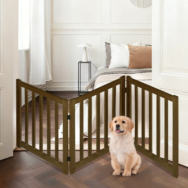 Barrière pour animaux pliable autoportante en bois massif pour chiens, 3 panneaux pour les portes, les escaliers, les couloirs, etc.