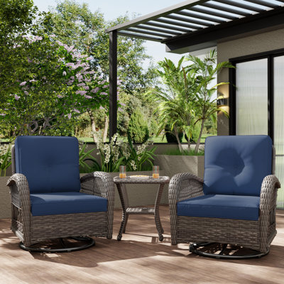 Wicker 2-person Outdoor Conversation Set Seating Group With Swivel & Glider Chairs And Glass Top Side Table