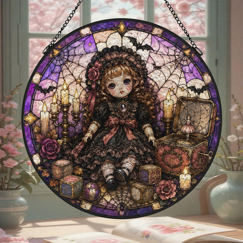 Poupée gothique vitrail pour fenêtre, 11,8 x 11,8 po (30 x 30 cm)