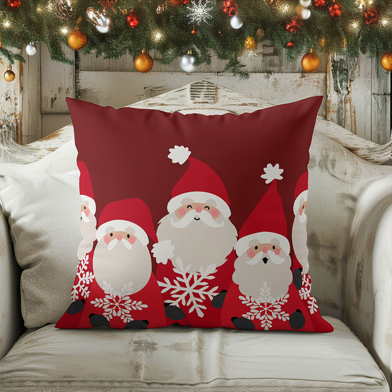 Coussin décoratif père Noël et flocons de neige, Rouge profond