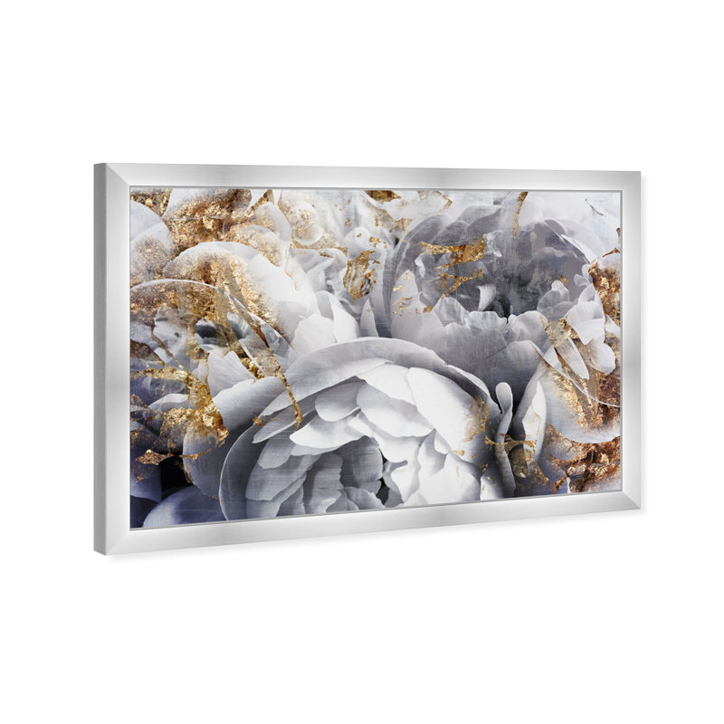 « Her Peony Garden » - impression d'art graphique, H 17,5 po x l 25,5 po, Cadre argenté