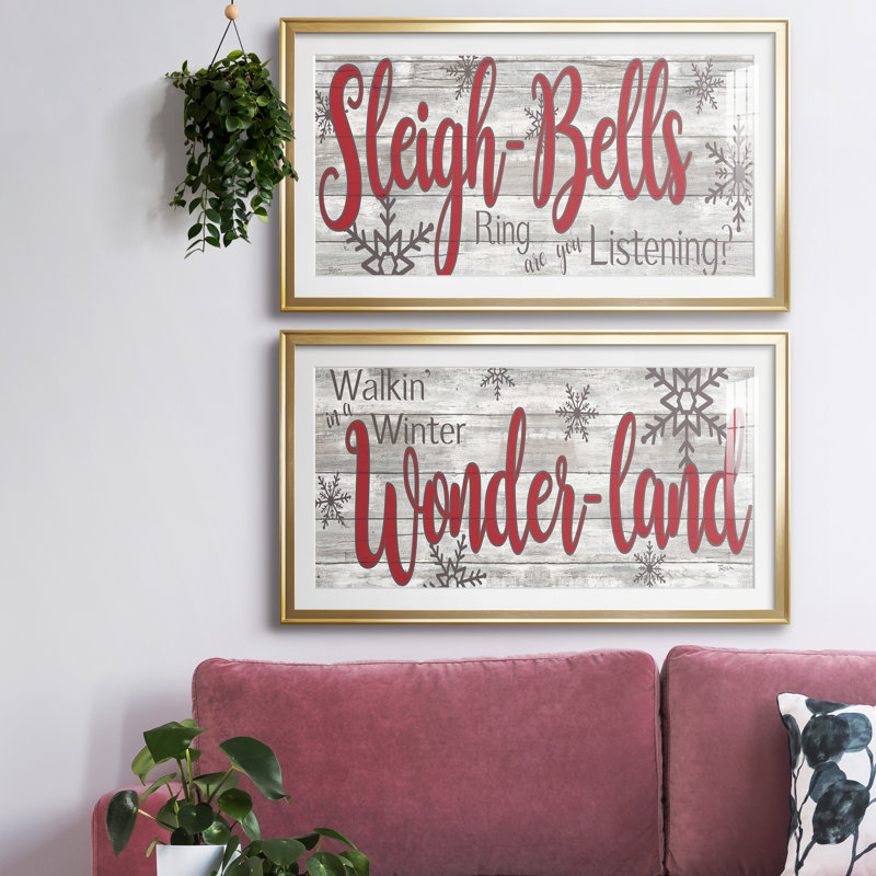 «Sleigh Bells», ensemble de 2 encadrements d'art textuel, Doré, H 14,5 po x l 53 po x P 1,5 po