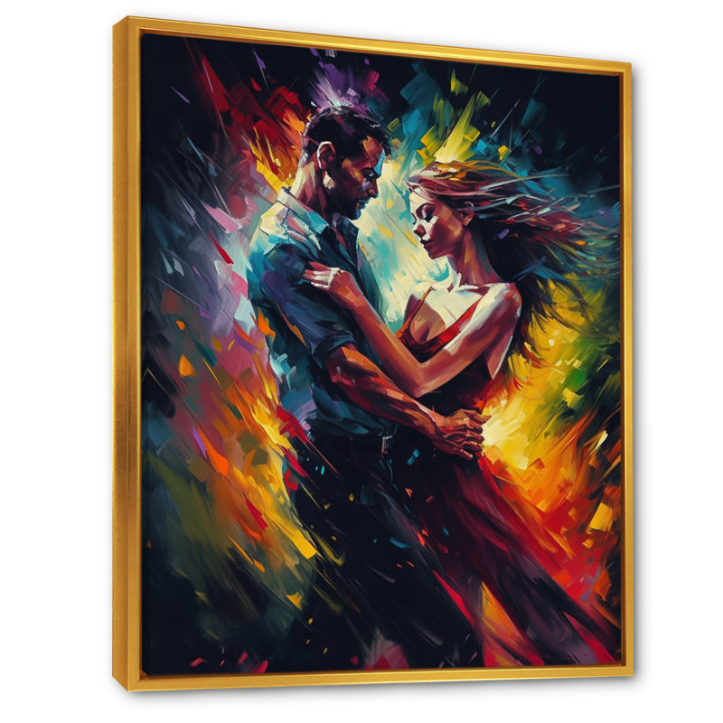 «Colorful Couple Dancing II - Toile romantique», H 44 po x l 34 po, Cadre flottant doré