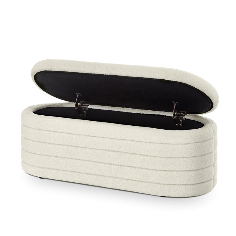 Banc de rangement avec repose-pieds Skandar, Crème, crème