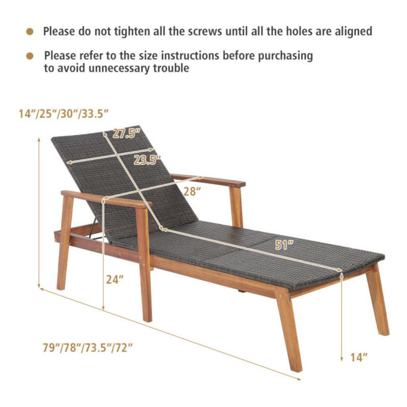 Patio Rattan Lounge Chair With 4-Position Adjustable Backrest