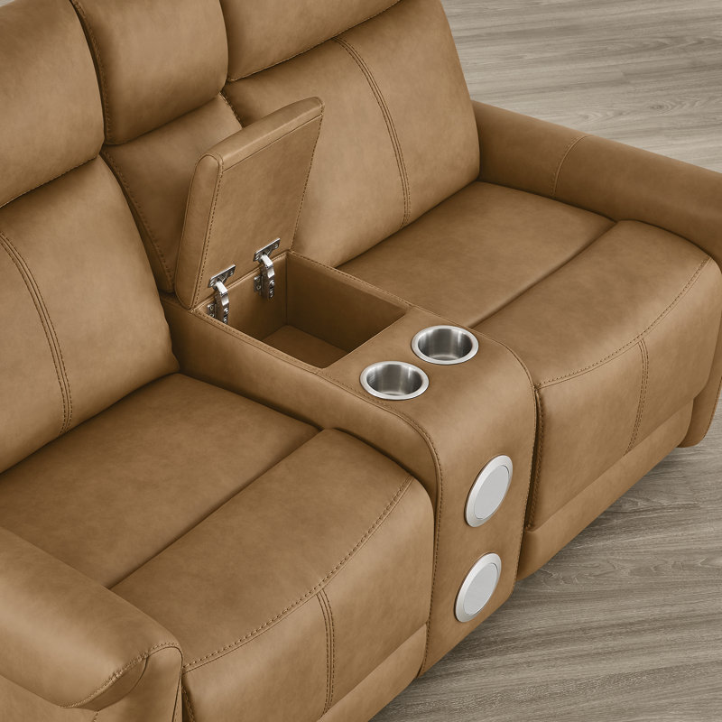 Canapé inclinable électrique 65,0 po à 2 sièges avec deux crochets muraux 65 po Bluetooth, Brun selle