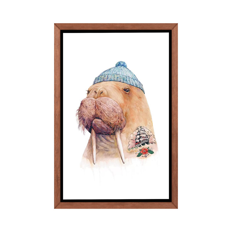 «Tigered Walrus» par Animal Crew - impression d'art graphique, H 26 po x l 18 po x 1,5 po, Toile avec cadre en bois classique