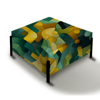 Poupart Green And Yellow Puzzle Play - Geometric Large Square Ottoman