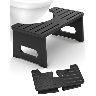 Toilet Stool Foldable, 7 Inch Poop Stool For Bathroom, Toilet Stool Squat Adult, Thickened Bamboo Potty Stool With 400Lb Support & Non-Slip Pads, For Better Bowel Health (1, Black)