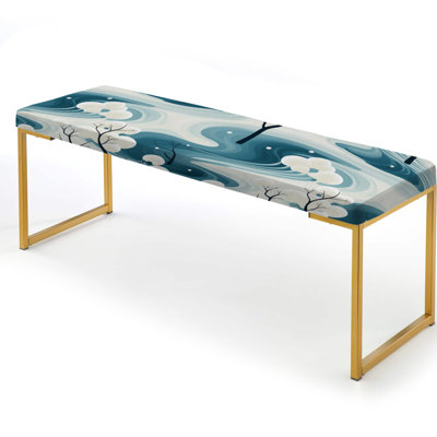 White Tranquil Mindset Landscape Zen - Botanical Upholstered Gold Bench