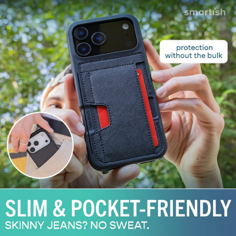 Smartish® iPhone 17 Pro Max Wallet Case + Phone Wristlet - [Slim + Protective] Phone Case Credit Card Holder + Detachable Wrist Strap Loop for Apple iPhone 17 Pro Max - Black Tie Affair