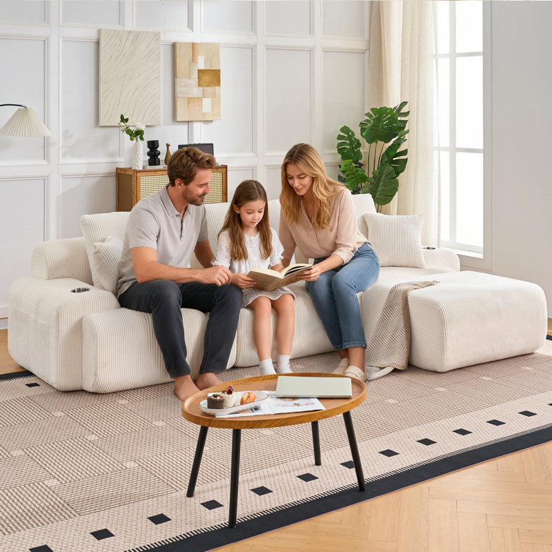 118" Modular Sectional, Cloud Sectional Couch with Deep Seat, Modern Modular Sofa with L Shaped Comfy Cloud Upholstered Boneless Couches for Living Room Bedroom, White