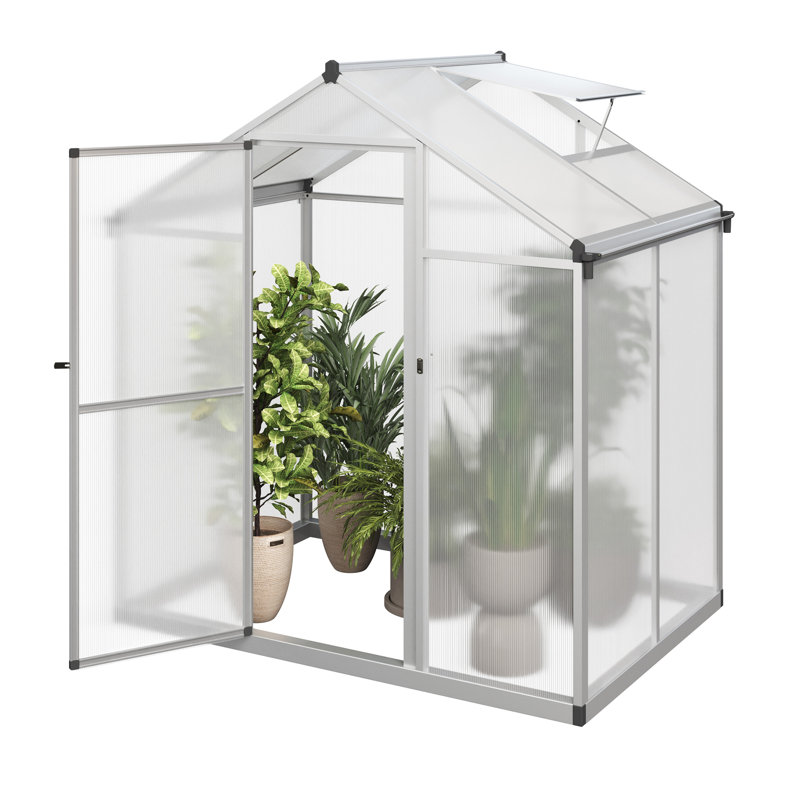 4ft x 6ft Aluminum Frame Walk-In Greenhouse with Polycarbonate Panels
