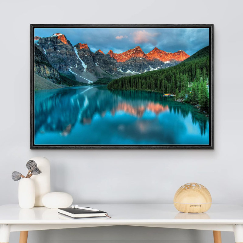 «Tranquil Mountain Lake», art sur toile, H 16 po x l 24 po, Cadre flottant noir