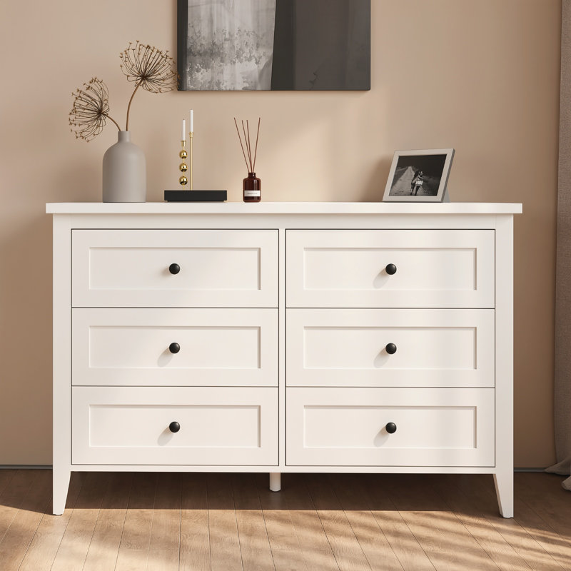 Commode double 6 tiroirs pour chambre Wilma, Blanc