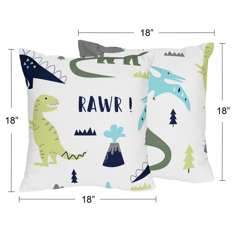 Blue and Green Dinosaur Print Microfiber Nursery Throw Pillows Set