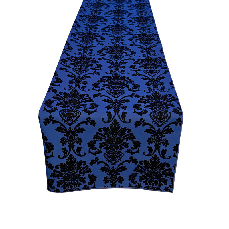 Poplin Damask Table Runner, 108" L x 12" W, Royal Blue