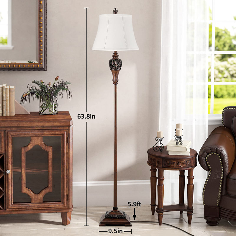 Vintage Floor Lamp for Living Room & Bedroom, Beige, White/Brown