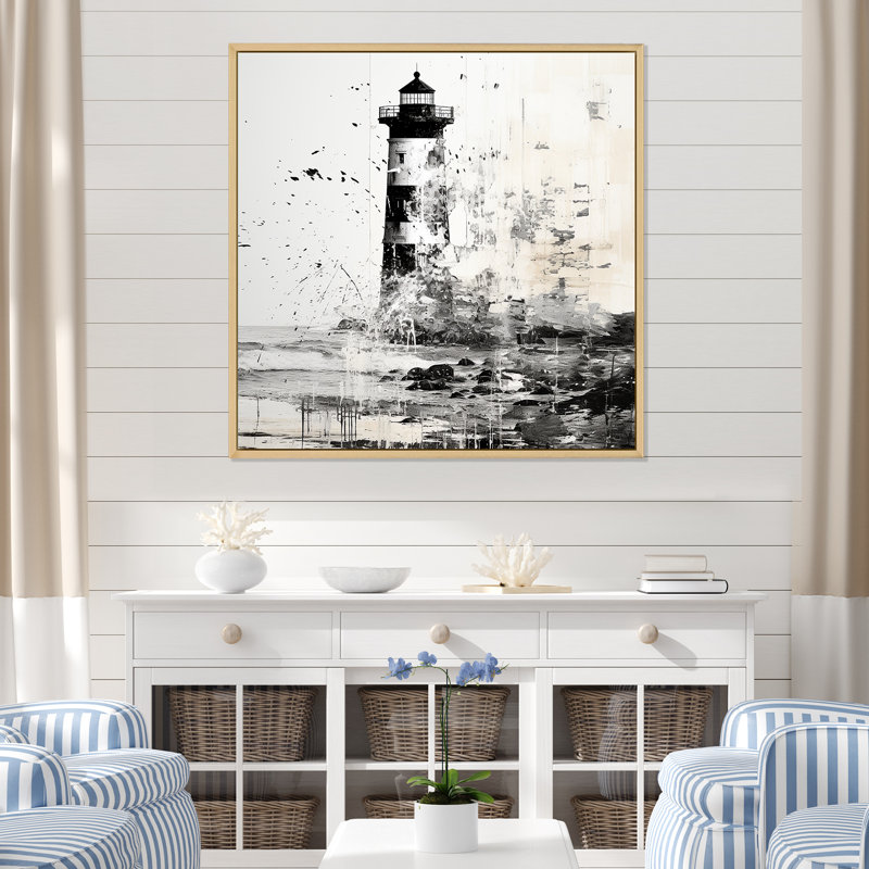 Mystérieux phare noir et blanc, H 24 po x l 24 po x P 1 po, Cadre naturel flottant