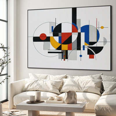 Très grand art mural imprimé sur toile - Décoration de bureau moderne abstrait géométrique bleu Bauhaus - "Assemblage requis du cadre (cadre non fini)"