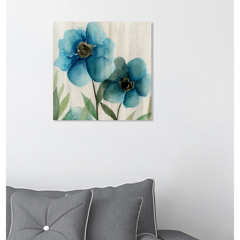 « blue florals », impression sur toile, H 12 po x l 12 po x P 1,5 po, Toile tendue