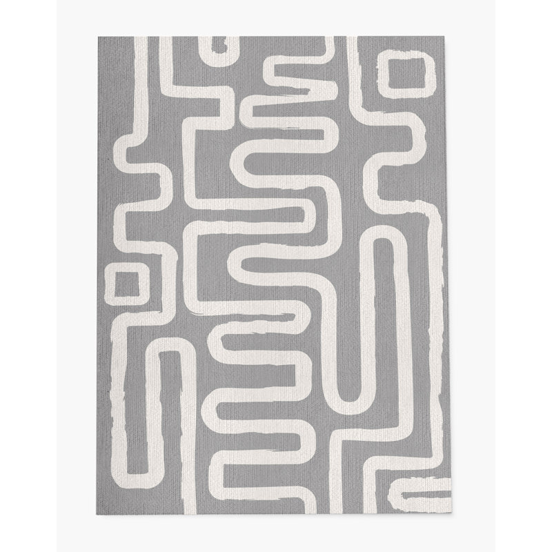 Tapis de chaise rectangulaire à poils courts Chikka, H 36 po x l 60 po, Gris / Beige