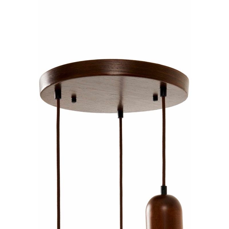 Elegant Adjustable Chandelier with Wooden Body, Beige & Walnut Finish | 24 to 60.6 Inches Tall | Ø12 x 7.5 Inches Cap | 3 x E27 Sockets (Max 40W) | Stylish Lighting for Home & Office, IP20 Rated, Bulb Not Included