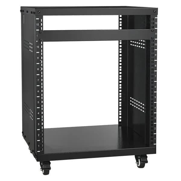 Support 12U AV, capacité de 300 lb, support de studio d'enregistrement stéréo avec roulettes verrouillables, trous ronds et carrés, évents spéciaux pour le montage de matériel audio-vidéo et audio-vidéo de 19 po