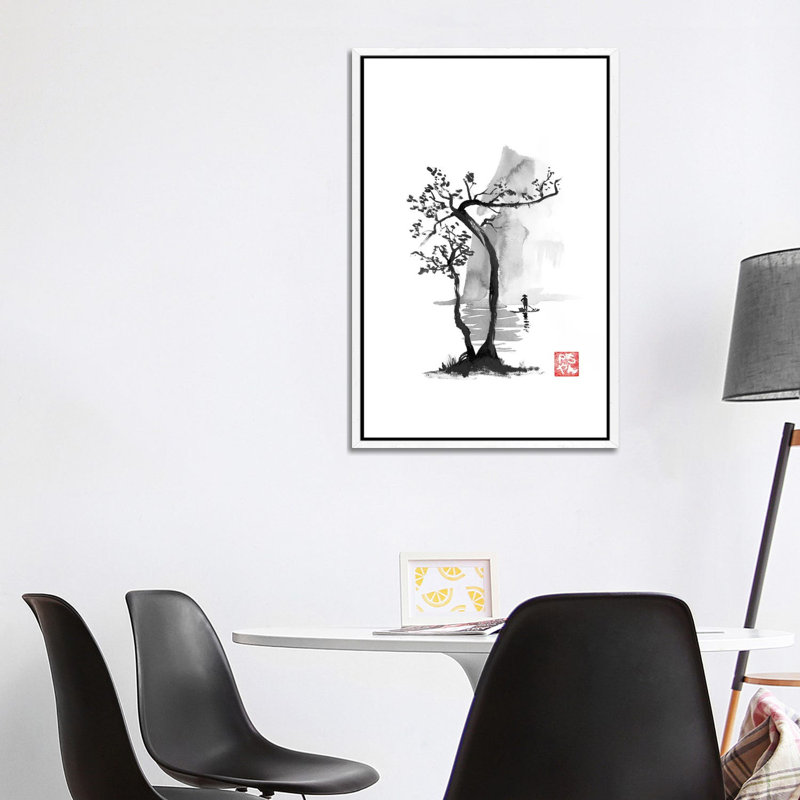 Fisherman by Péchane - Painting on Canvas, 101.6 cm H x 66.04 cm W, White Framed