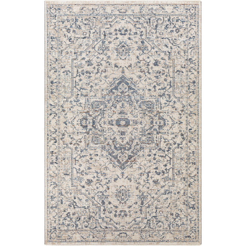 Tapis oriental ivoire / bleu, Rectangle 2 pi 3 po x 3 pi 8 po
