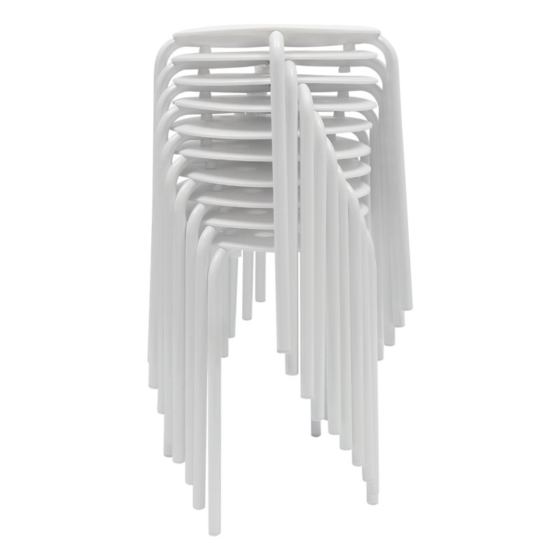 10 Pack Stacking Backless Stools Set with Metal Frame, White