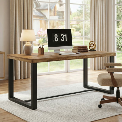 70.86"  Solid Wood Executive Computer Desk, Large Farmhouse Home Office Desk