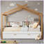 Lit en bois blanc avec lit gigogne à cadre en bois original et bibliothèque pour enfants ou chambre d'amis