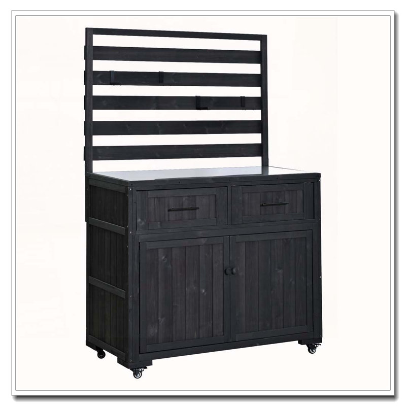 64.9'' H Large Patio Kitchen Island Solid Wood Kitchen Cart, Noir