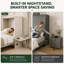 Lit escamotable moderne complet avec 2 tiroirs de rangement, ports USB et table de chevet, gris-128967975-128967977
