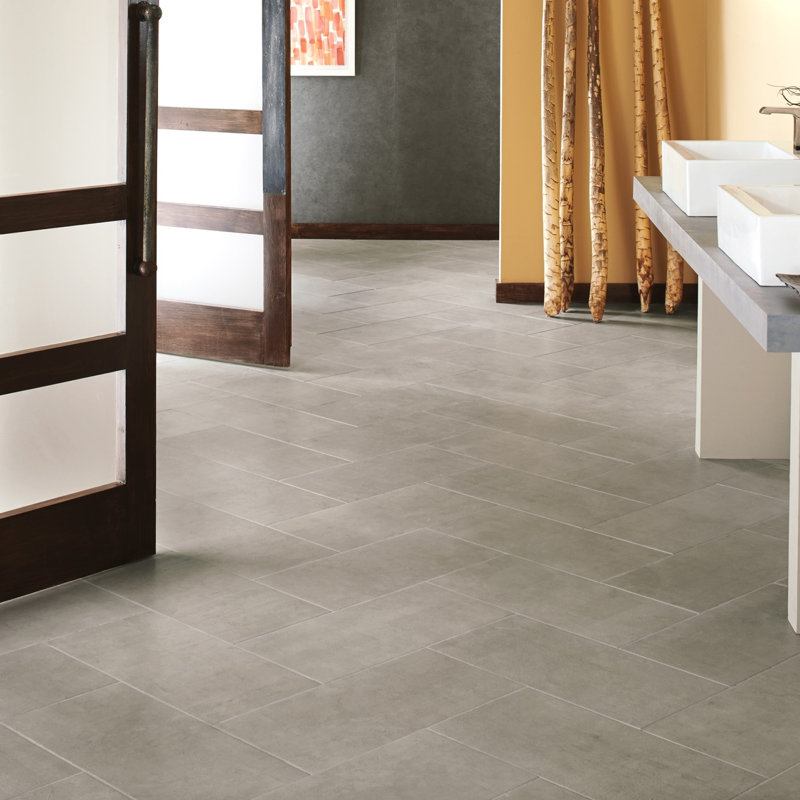 Citified 12" W x 24" L Porcelain Concrete Look Singular Tile, Pewter