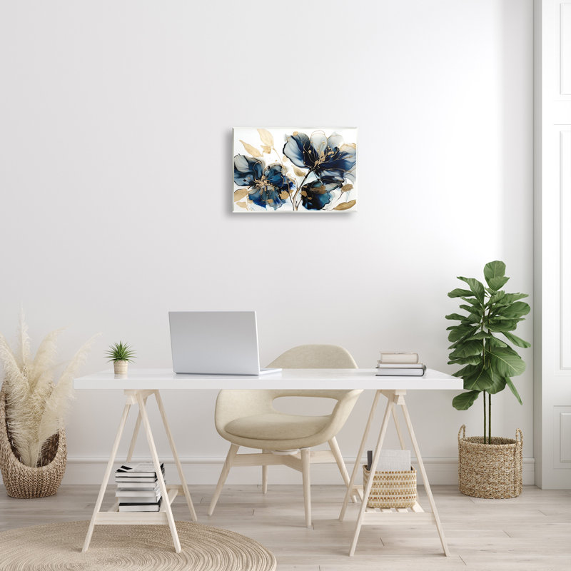«Blue Modern Flowers On MDF» par LSR Design Studio, impression, H 13 po x l 19 po x P 0,5 po
